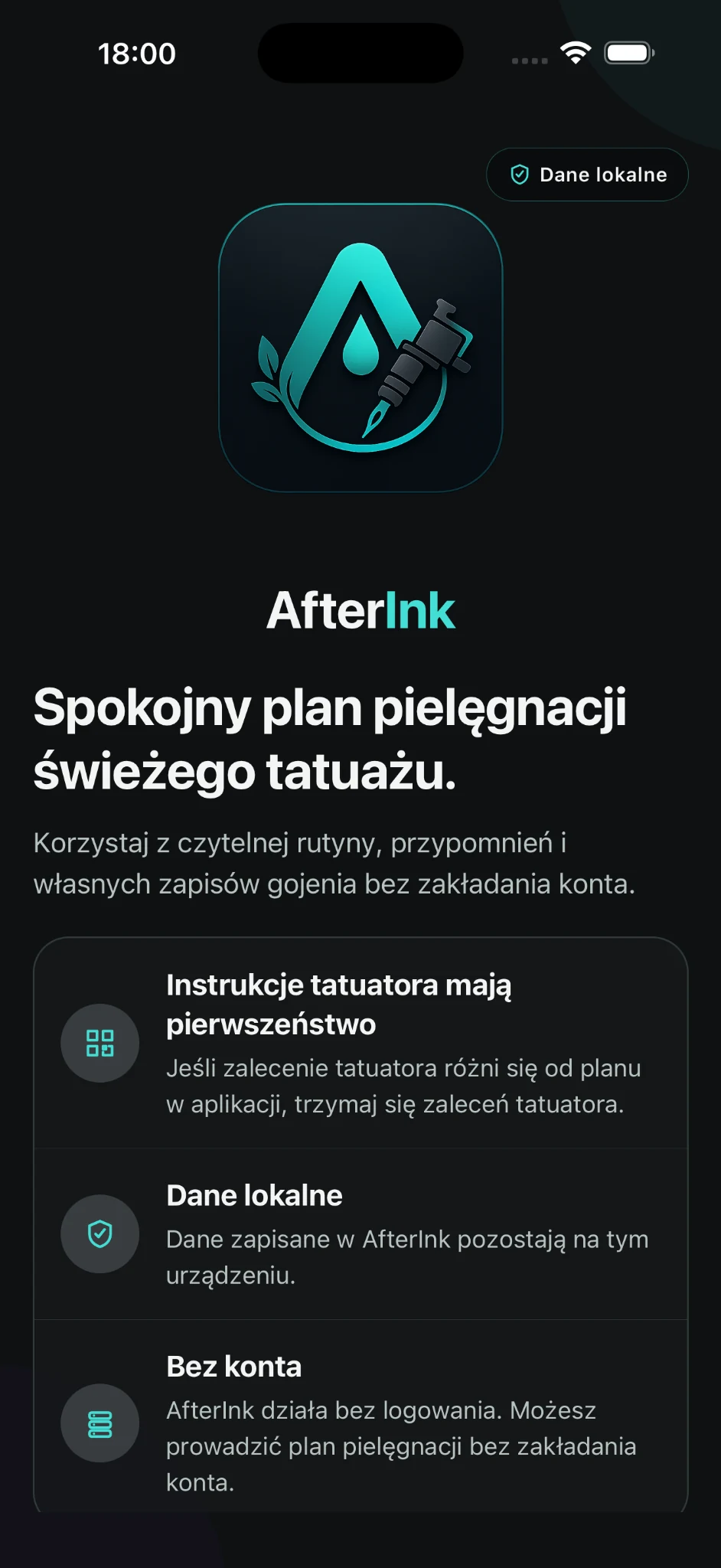 AfterInk mobile landing screen